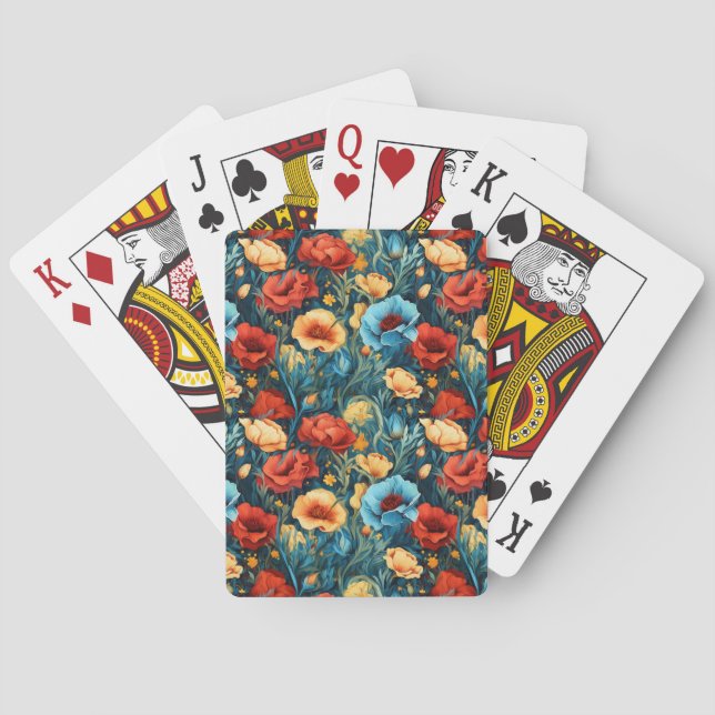 Beautiful Yellow Blue and Red Flowers Pattern Spielkarten (Rückseite)