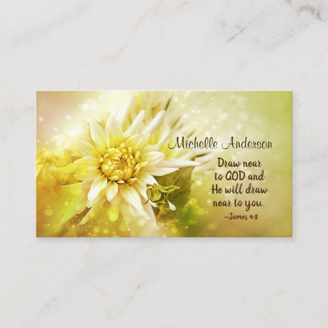 Beautiful Yellow Dahlia and Bible Verse James 4:8, Visitenkarte (Vorderseite)