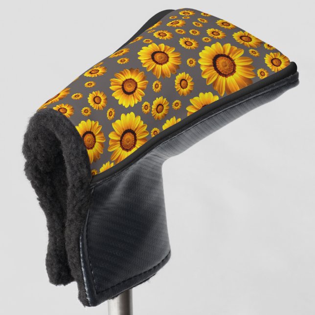 Beautiful yellow flowers on gray background golf headcover (3/4 Vorderseite)