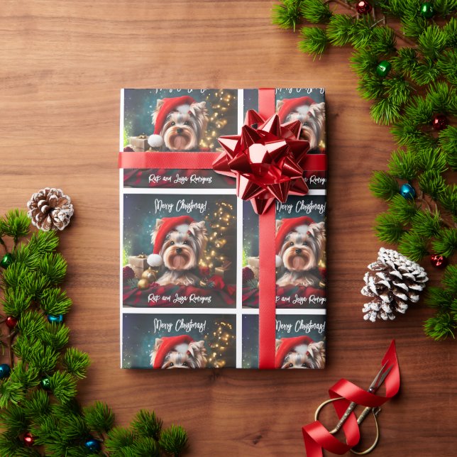 Beautiful Yorkshire Terrier mit Weihnachtsmannmütz Geschenkpapier (Feiertagsgeschenk)