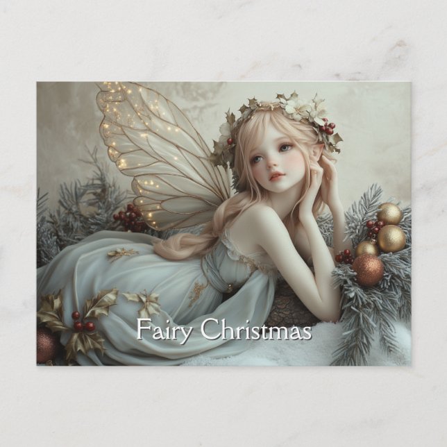 Beautiful Young Christmas Fairy Gold Wings Postkarte (Vorderseite)