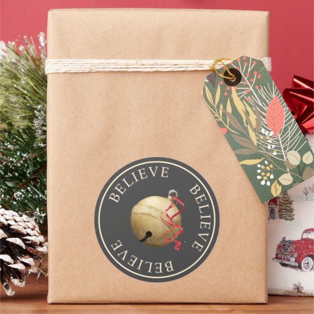 Beautiufl BELIEVE Jingle Bell Weihnachten Runder Aufkleber (Feiertag)