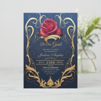 Beauty and the Beast Red Rose Sweet 16 Invitations Einladung