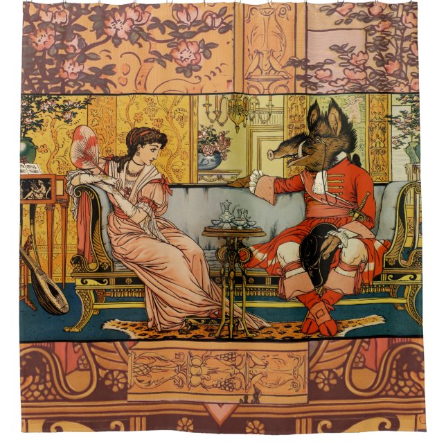 Beauty Beast Classic Fairy Tale Zeichen Duschvorhang (Vorderseite)