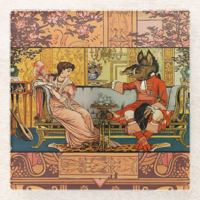 Beauty Beast Classic Fairy Tale Zeichen Glasuntersetzer (Vorderseite)