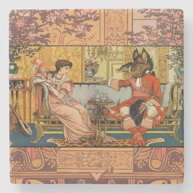 Beauty Beast Classic Fairy Tale Zeichen Steinuntersetzer (Vorderseite)