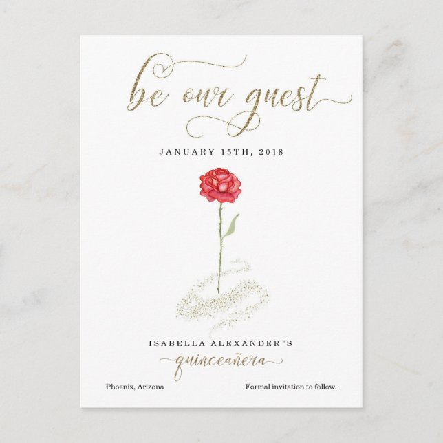 Beauty & Beast Quinceñera Save the Date Ankündigungspostkarte (Vorderseite)