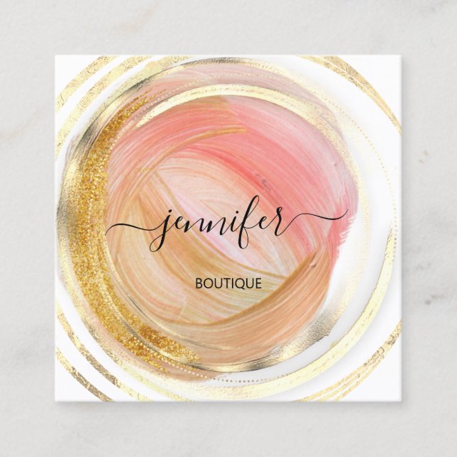 Beauty Bio Shop QR Code Logo Rose Gold Paint Quadratische Visitenkarte (Vorderseite)