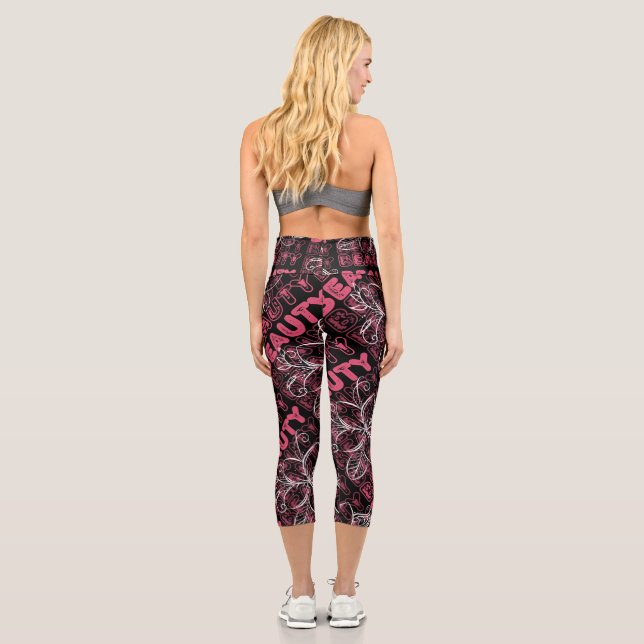 Beauty Blume Line Art Typografie Capri Leggings (Rückseite)