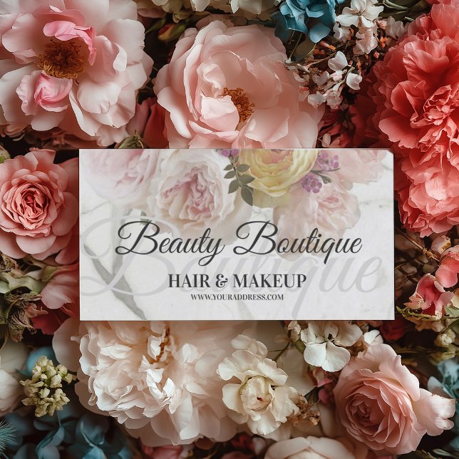 Beauty Boutique Blume Marmor Makeup Haarkarte Visitenkarte (Perfect for business)