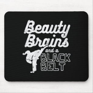 Beauty Brains Black Belt Girl Karate Kick Taekwond Mousepad