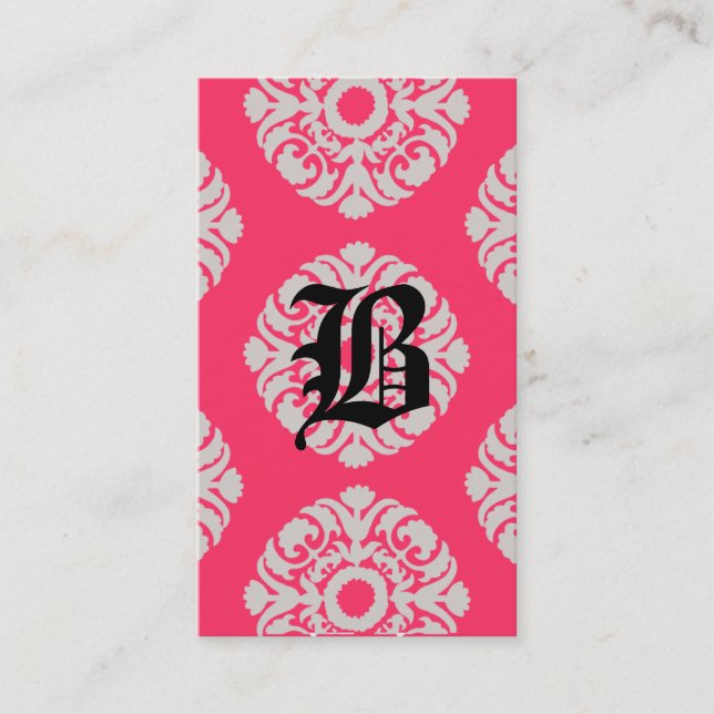 Beauty Business Cards Damask Monogram Coral Beige Visitenkarte (Vorderseite)