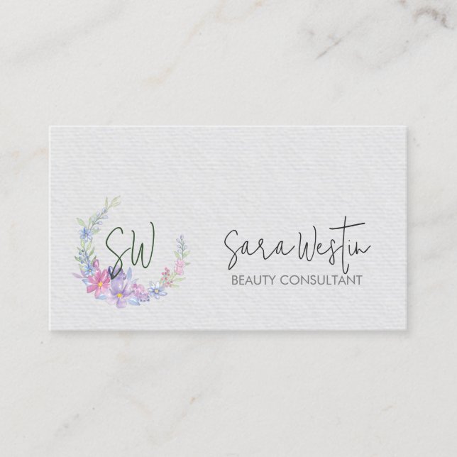 Beauty Consultant Beautician Blume Monogram Busin Visitenkarte (Vorderseite)