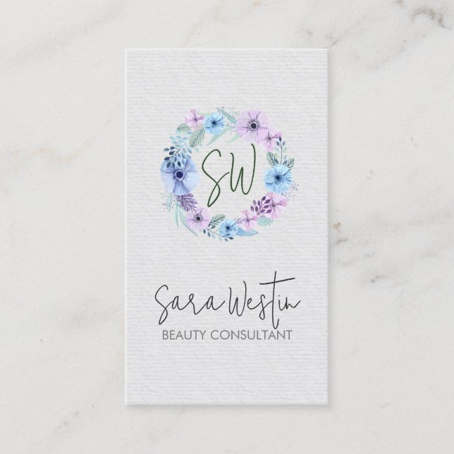 Beauty Consultant Beautician Blume Monogram Visitenkarte (Vorderseite)