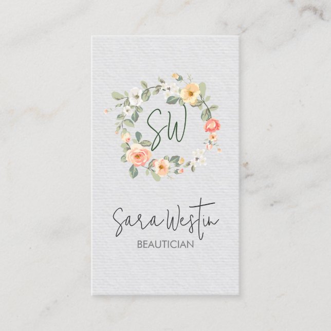 Beauty Consultant Beautician Blume Monogram Visitenkarte (Vorderseite)