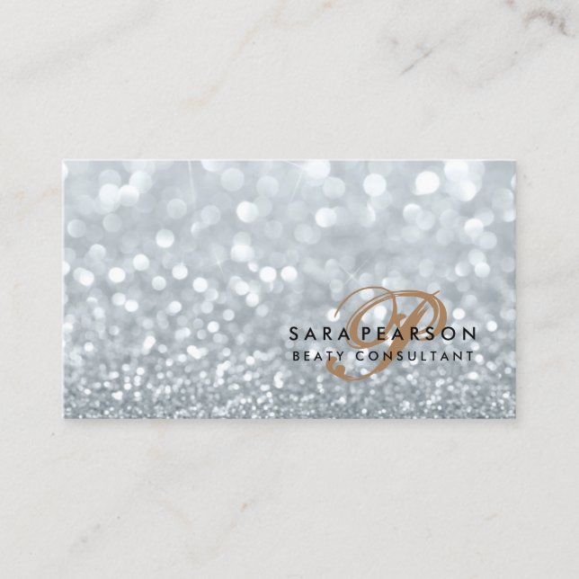 Beauty Consultant Elegante Monogram Silver Sparkle Visitenkarte (Vorderseite)