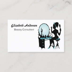 Beauty Consultant Girly Aquamarin Black Hair Salon Visitenkarte