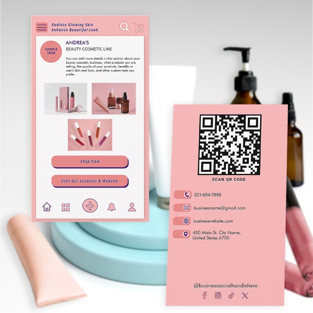 Beauty Cosmetic Custom Branding Fotos rot Rosa Visitenkarte (Von Creator hochgeladen)