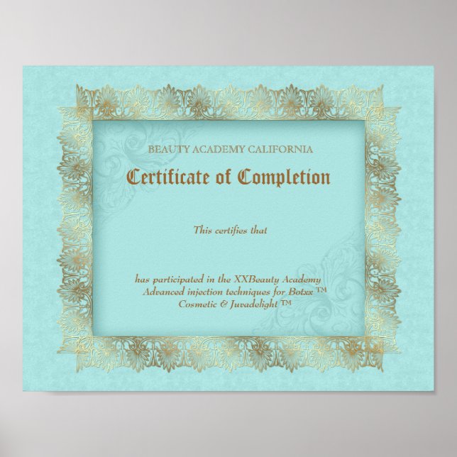 Beauty Diploma Abschlusszeugnis Blue Gold Poster (Vorne)