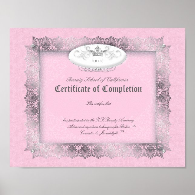 Beauty Diploma Abschlusszeugnis Rosa Poster (Vorne)