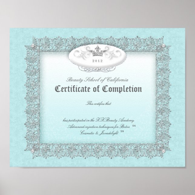 Beauty Diploma Certificate of Completion Blue Poster (Vorne)