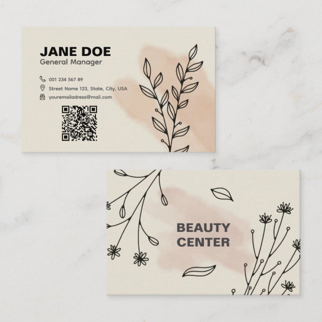 Beauty Elegant Editable QR Visitenkarte (Vorne/Hinten)