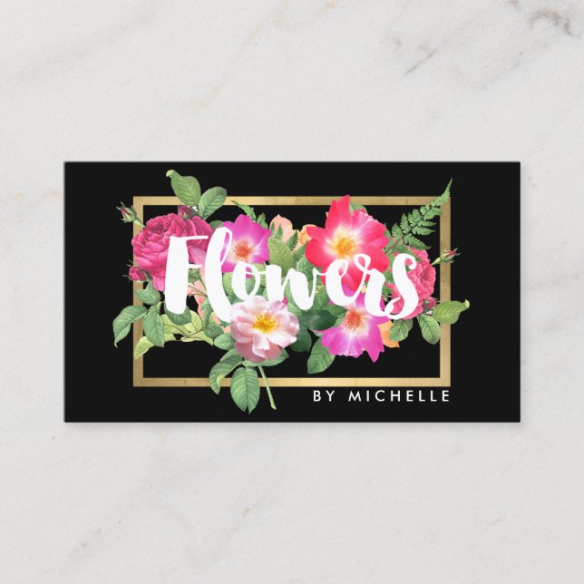Beauty Florals Florist Black Visitenkarte (Vorderseite)