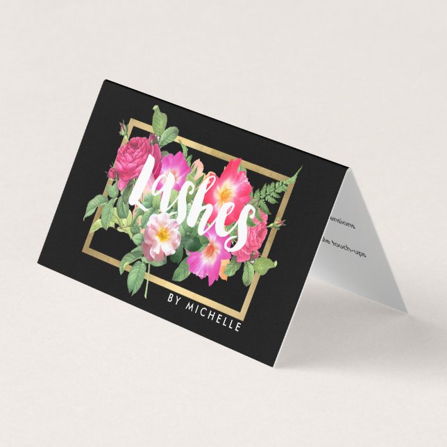 Beauty Florals Lash Extensions Black Aftercare Visitenkarten (Vorderseite)