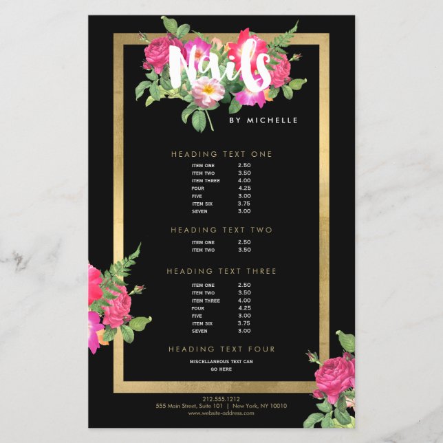 Beauty Florals Nail Salon Black Flyer (Vorne)