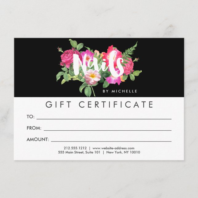 Beauty Florals Nail Salon Black Gift Certificate (Vorderseite)