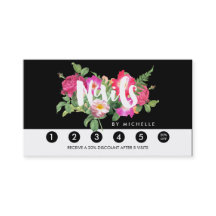 Beauty Florals Nail Salon Black Loyalty Card