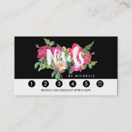 Beauty Florals Nail Salon Black Loyalty Card Treuekarte