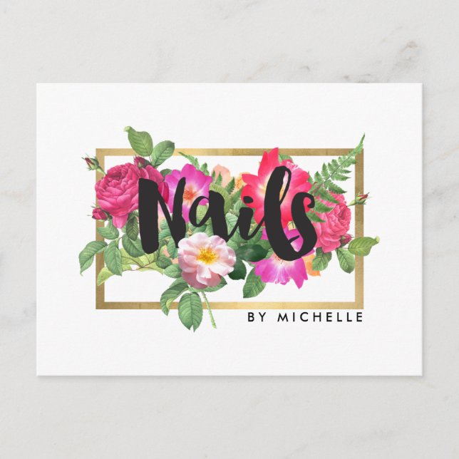 Beauty Florals Nail Salon White Postkarte (Vorderseite)