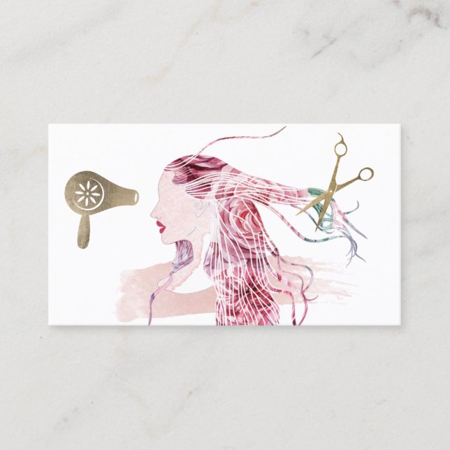 Beauty Girl Floral Hair Makeup Artist Hair Salon Visitenkarte (Vorderseite)