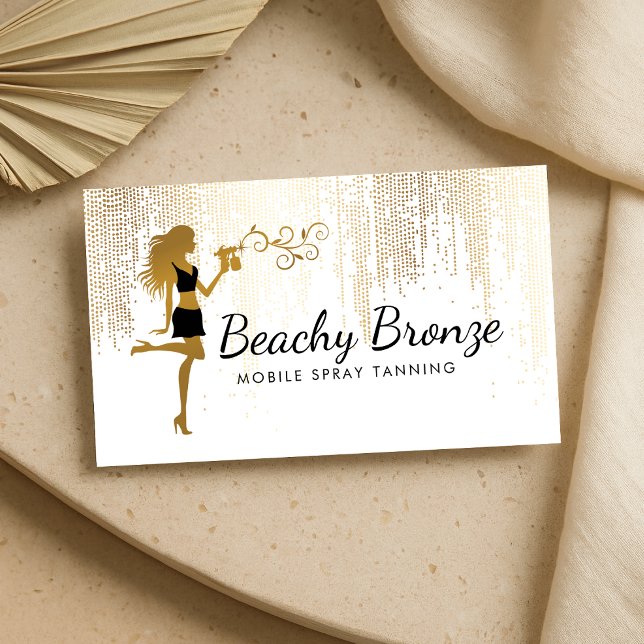 Beauty Girl Gold Bronze Rain Muster Spray Tanning Visitenkarte (Von Creator hochgeladen)