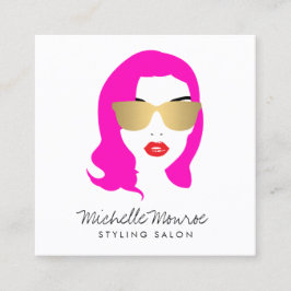 Beauty Girl Haar Stylist Salon Mode Pink Quadratische Visitenkarte