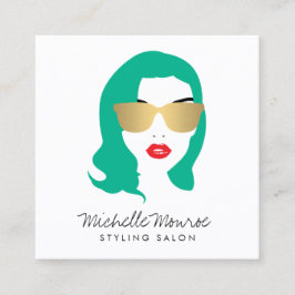 Beauty Girl Hair Stylist Salon Fashion Green Quadratische Visitenkarte
