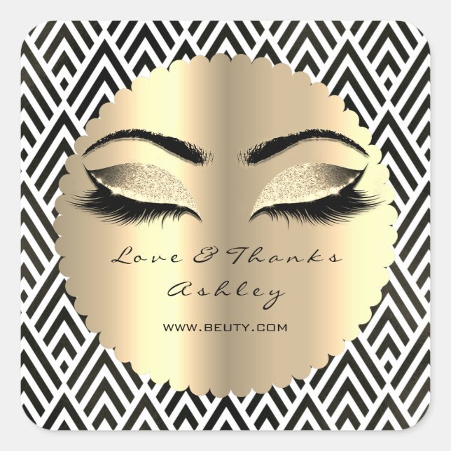 Beauty Glitzer Gold Lash Augen Liebe & Danke Diamo Quadratischer Aufkleber (Vorderseite)