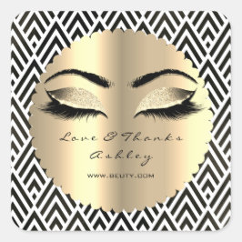 Beauty Glitzer Gold Lash Augen Liebe & Danke Diamo Quadratischer Aufkleber