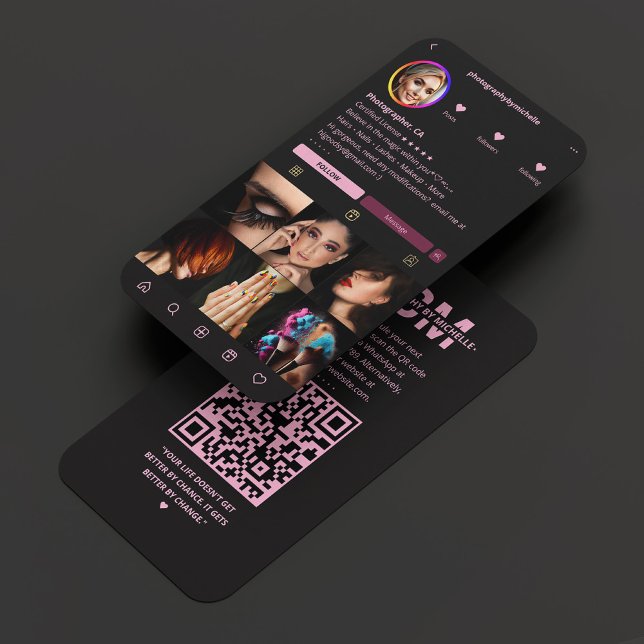Beauty Instagram Fotos Black Pink Ästhetik Visitenkarte (Beauty Instagram Photos Black Pink Aesthetic Business Card
)
