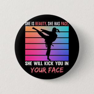 Beauty Karate Girl Kick You Taekwondo Jiu Jitsu Button