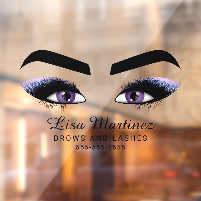 Beauty Lash Brow Business Lila Glitzer Fensteraufkleber (Blatt 2)