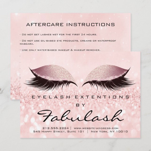 Beauty Lashes Verlängerung nach der Pflege Instruk Einladung (Vorne/Hinten)