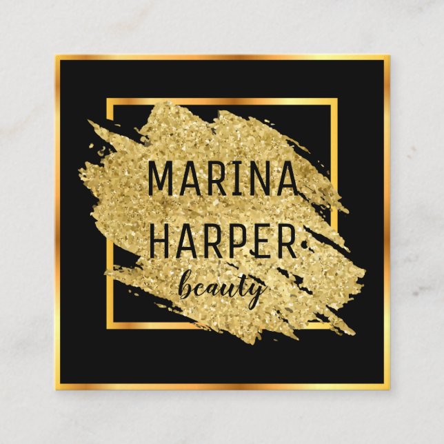 Beauty Luxury Black Gold Elegantes Design Quadratische Visitenkarte (Vorderseite)