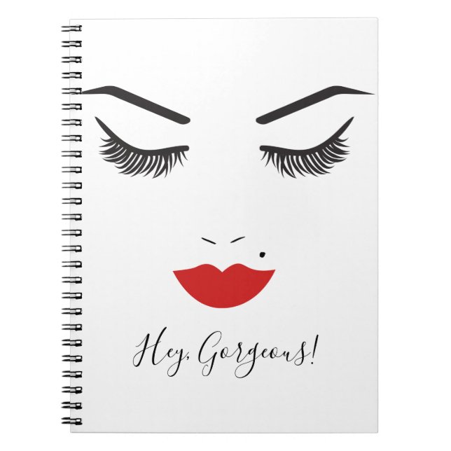 Beauty Makeup Face Lashes & Rote Lippen Chic Notizblock (Vorderseite)