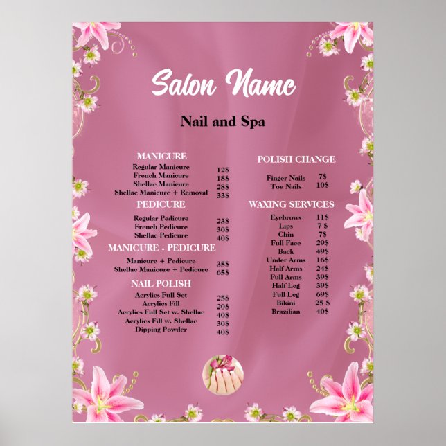 Beauty Nail Salon Preisliste Poster (Vorne)