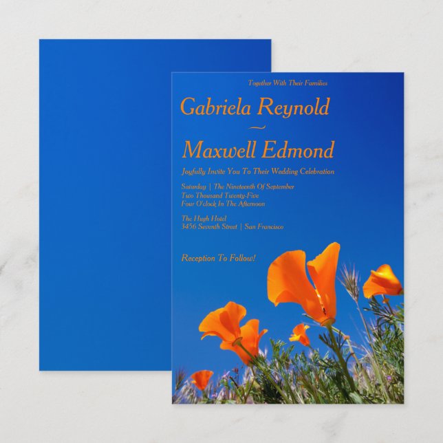 Beauty Nature Floral California Poppy Wedding Einladung (Vorne/Hinten)