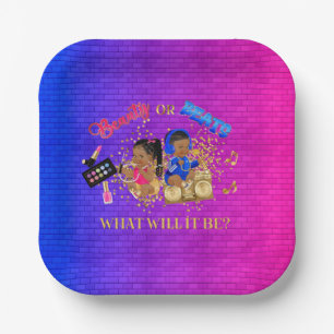 Beauty or Beats Blau Hot Pink Gold Geschlechtsenth Pappteller