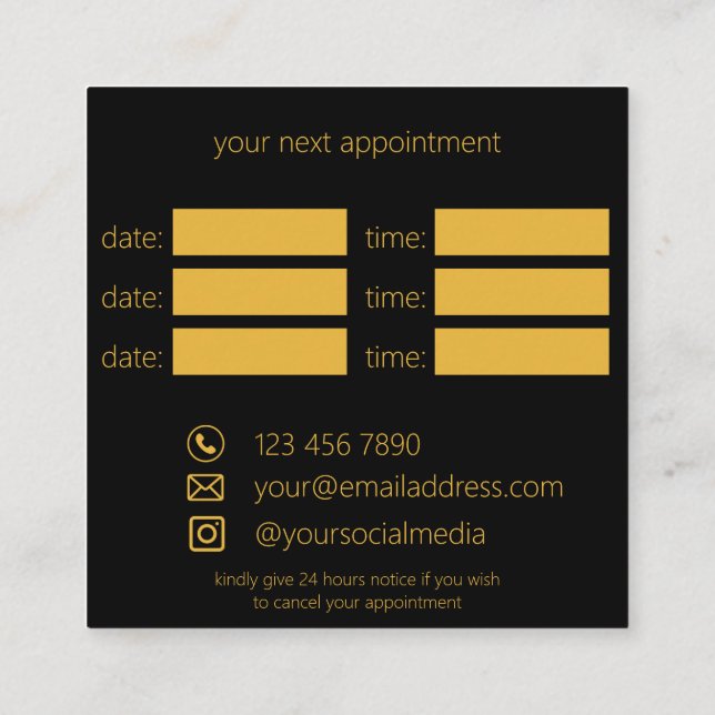 Beauty Parlor | Friseursalon | Schwarz & Gold Terminkarte (Rückseite)