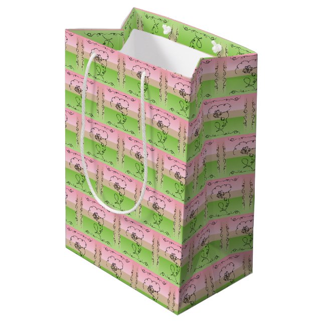 Beauty Peony Vertical Gift Bag Mittlere Geschenktüte (Rückseite Schrägansicht)
